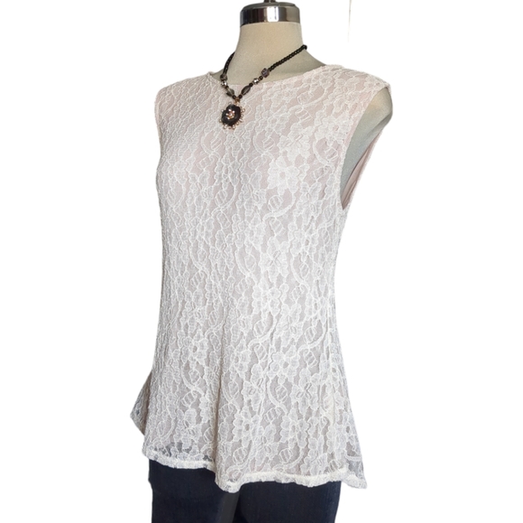 KISMET Luxury Beige Lace Sleeves Blouse Size L - Picture 4 of 15